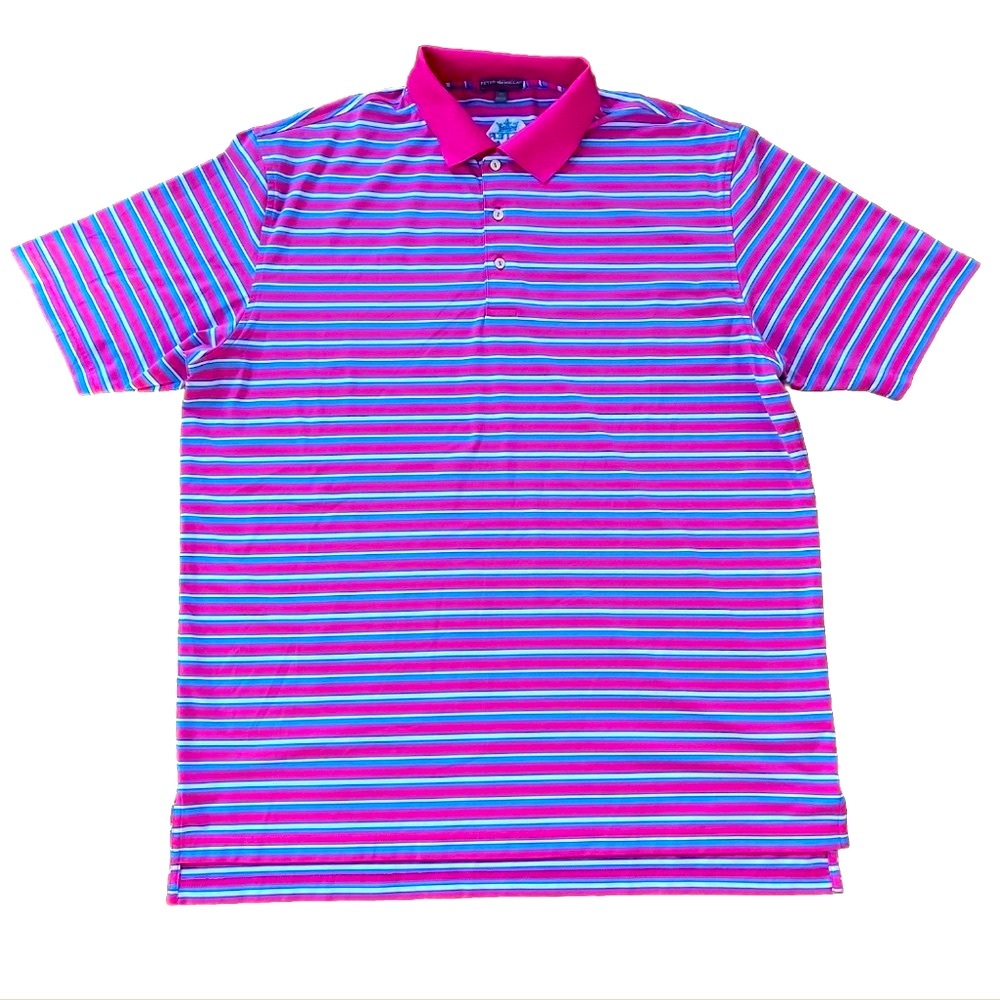 Peter  Millar Golf Polo Shirt Blue White Pink Summer Comfort XL